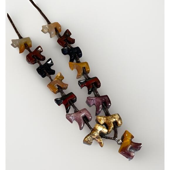 Zuni Sterling Silver Fetish Necklace Multicolor Jasper Rhodonite Carve Stone 28" - Picture 6 of 15